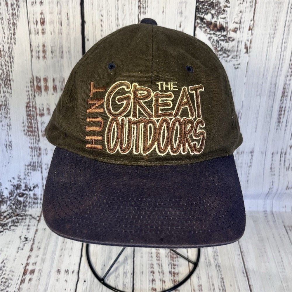 Vintage Hunt The Great Outdoors Green Navy Blue Snapback Baseball Hat Cap OS